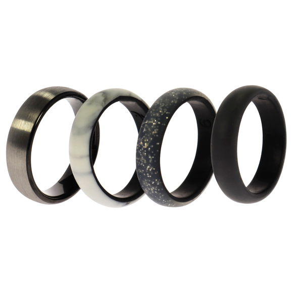 Silicone Wedding Twin Brushed 6mm Ring Set - Marble by ROQ - Picture 2 of 2